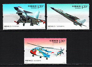 Китай _, 2011, Китайская авиация, Самолет, Вертолет, 3 марки